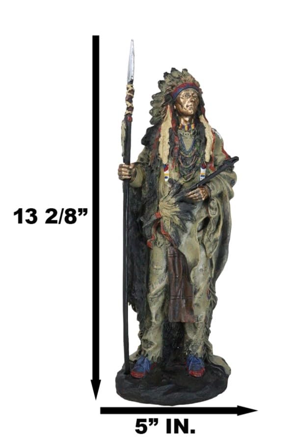 Ebros Gift Ebros Native American Indian Warrior Chief In Animal Coat and Battle Headdress Statue Strength And Wisdom Leader Of The Tribe As Home Decor Sculpture Shelf Adornment Cultural Heritage History Figurine - Image 2