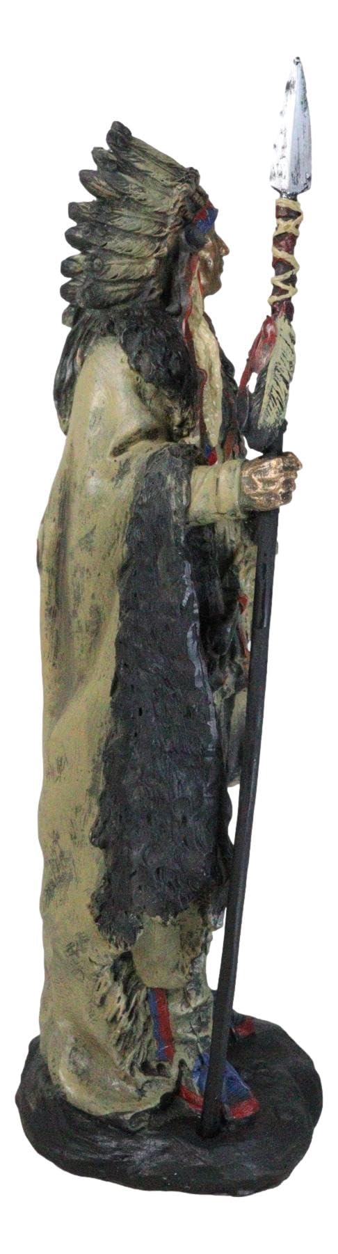 Ebros Gift Ebros Native American Indian Warrior Chief In Animal Coat and Battle Headdress Statue Strength And Wisdom Leader Of The Tribe As Home Decor Sculpture Shelf Adornment Cultural Heritage History Figurine - Image 4