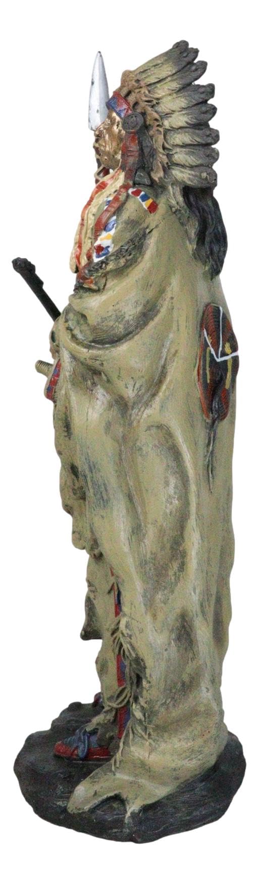 Ebros Gift Ebros Native American Indian Warrior Chief In Animal Coat and Battle Headdress Statue Strength And Wisdom Leader Of The Tribe As Home Decor Sculpture Shelf Adornment Cultural Heritage History Figurine - Image 5