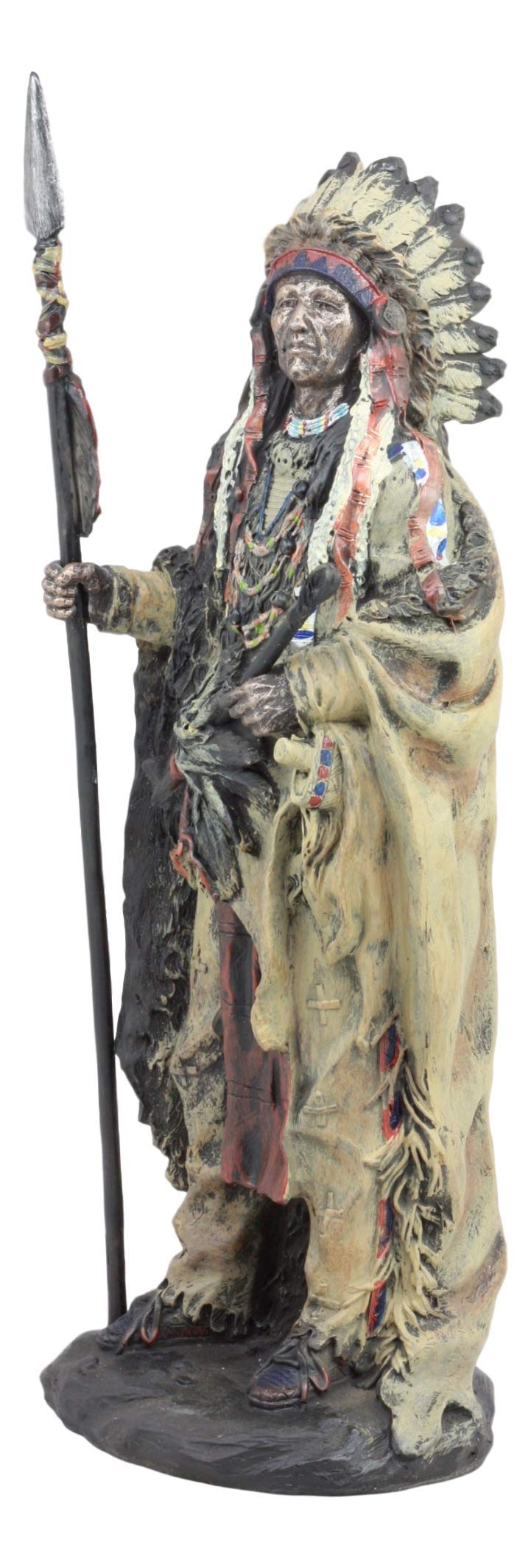 Ebros Gift Ebros Native American Indian Warrior Chief In Animal Coat and Battle Headdress Statue Strength And Wisdom Leader Of The Tribe As Home Decor Sculpture Shelf Adornment Cultural Heritage History Figurine - Image 3