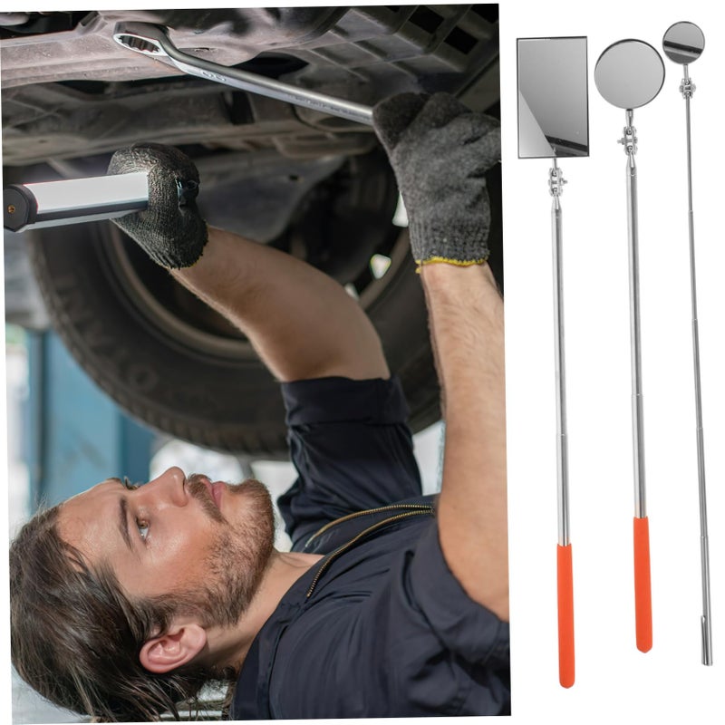 Telescopic Inspection Mirror Set 3pcs Extendable Rod 360 Rotation For Auto Mechanics - Image 4
