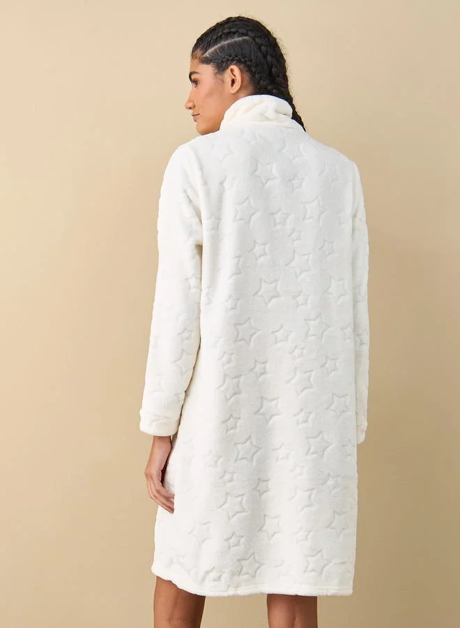 Splash FAV Textured Long Sleeves Sleepshirt with Half Zip Closure