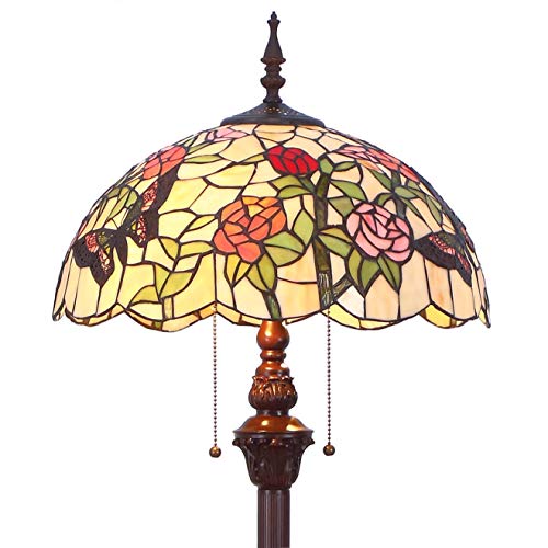 Bieye L11408 Butterfly Tiffany Style Stained Glass Floor Lamp with 16-inch Wide Handmade Lampshade Metal Base for Bedroom Living Room, 59-inch Tall - Image 1