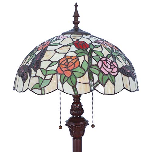 Bieye L11408 Butterfly Tiffany Style Stained Glass Floor Lamp with 16-inch Wide Handmade Lampshade Metal Base for Bedroom Living Room, 59-inch Tall - Image 3