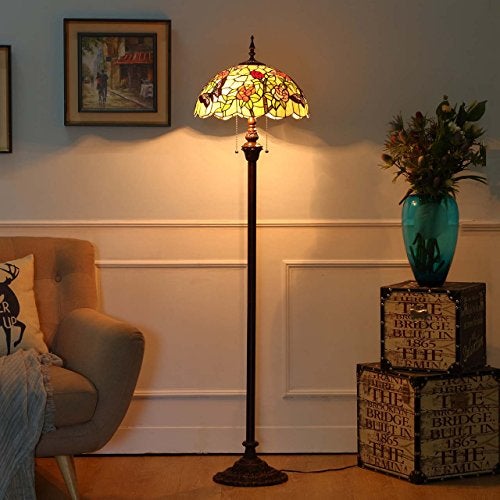 Bieye L11408 Butterfly Tiffany Style Stained Glass Floor Lamp with 16-inch Wide Handmade Lampshade Metal Base for Bedroom Living Room, 59-inch Tall - Image 5
