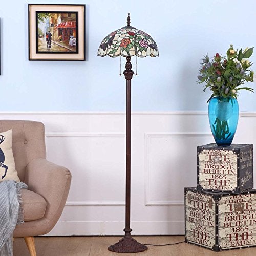 Bieye L11408 Butterfly Tiffany Style Stained Glass Floor Lamp with 16-inch Wide Handmade Lampshade Metal Base for Bedroom Living Room, 59-inch Tall - Image 4