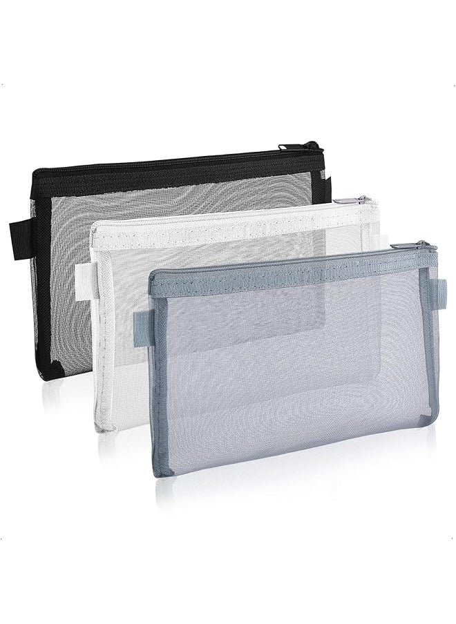 X spring Pencil Bag 3 Pieces Pencil Pouch Nylon Mesh Pen Pouch With Zipper Clear Makeup Bags Case Stationery Storage Bag For Home Office Supplies Cosmetics Travel Accessories  - Image 1
