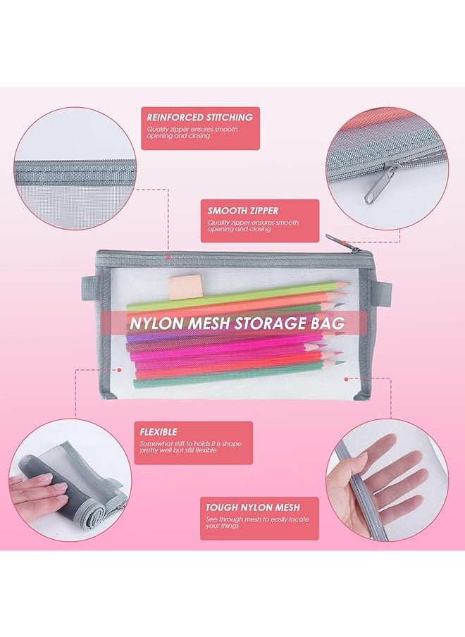 X spring Pencil Bag 3 Pieces Pencil Pouch Nylon Mesh Pen Pouch With Zipper Clear Makeup Bags Case Stationery Storage Bag For Home Office Supplies Cosmetics Travel Accessories  - Image 3