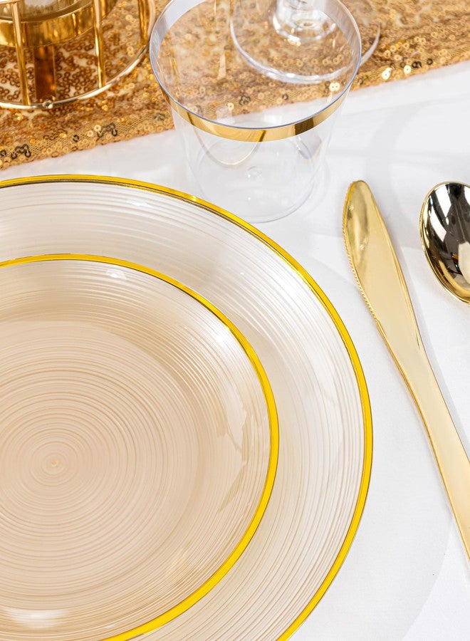 Morejoy 175PCS Yellow Plastic Plates - Disposable Gold Party Plates & Pre Rolled Napkins with Cutlery for 25 Guests, 50Plates, 75Silverware, 25Cups, 25Napkin for Party & Thanksgiving - Image 2