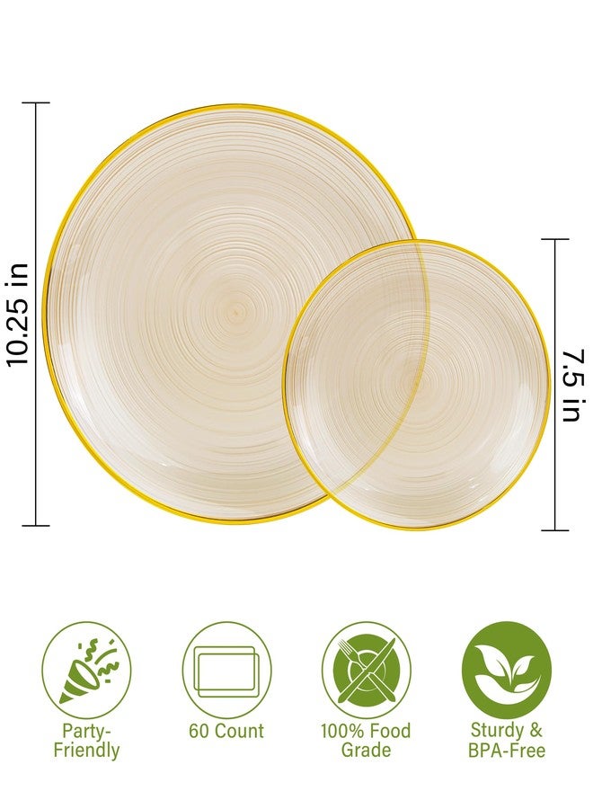 Morejoy 175PCS Yellow Plastic Plates - Disposable Gold Party Plates & Pre Rolled Napkins with Cutlery for 25 Guests, 50Plates, 75Silverware, 25Cups, 25Napkin for Party & Thanksgiving - Image 3