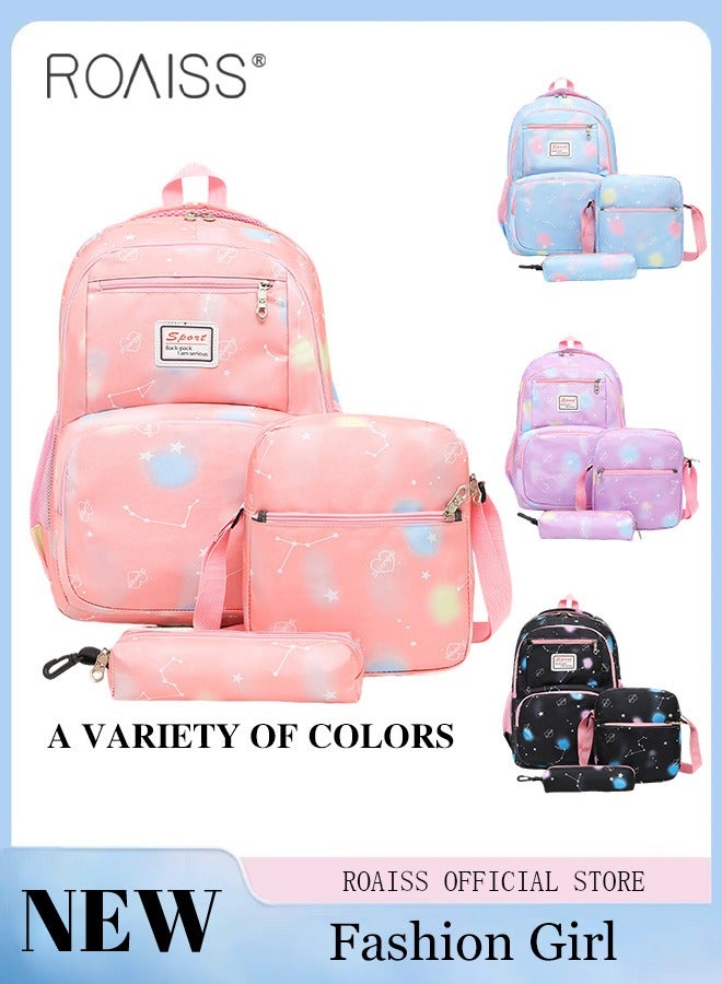 roaiss 3-Piece Backpack Set Simple Large-Capacity Carrying School Bag Shoulder Bag Pencil Bag Waterproof Fabric Light Texture  - Image 1