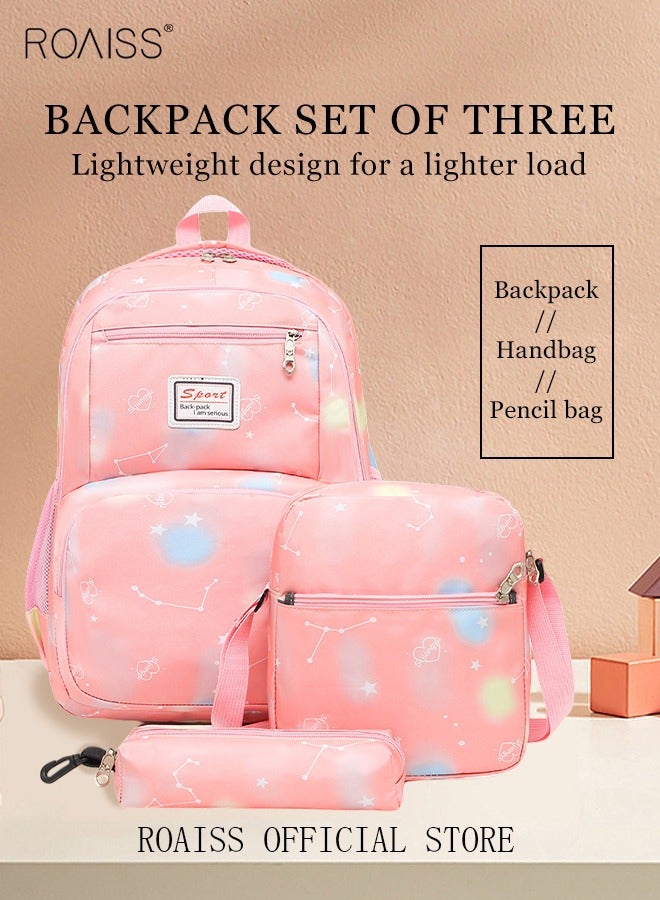 roaiss 3-Piece Backpack Set Simple Large-Capacity Carrying School Bag Shoulder Bag Pencil Bag Waterproof Fabric Light Texture  - Image 2
