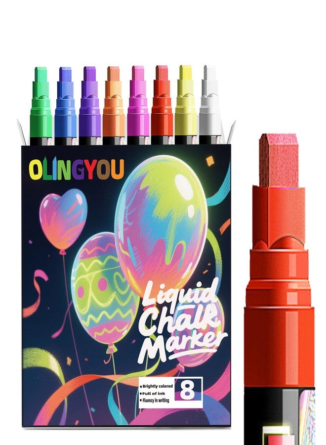 OLINGYOU Window Chalk Markers for Cars Glass Washable, 8 Colors Liquid Chalk Marker Pens with 7mm 2 in 1 Nib Wide Tips, Big Chalkboard Markers Car Window pens - Image 1