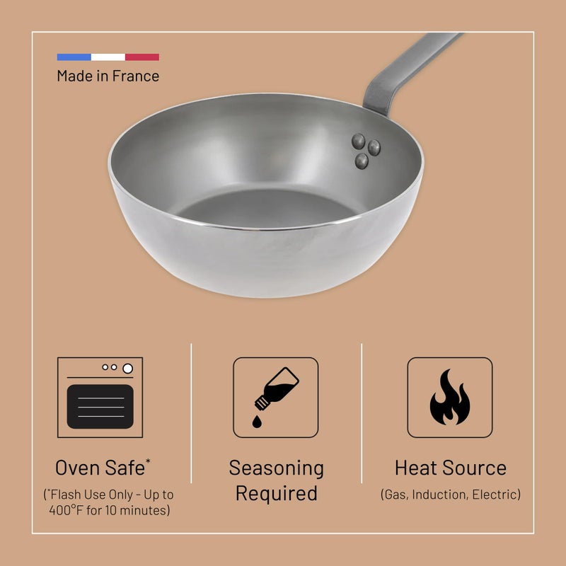 De Buyer MINERAL B Carbon Steel Country Fry Pan - 11â€ Diameter, 7.7â€ Cooking Surface - Ideal for Sauteing, Simmering, Deep Frying & Stir Frying - PFAS, PFOA & PFOS Free - Made in France - Image 3
