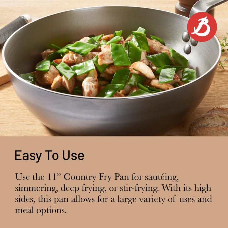 De Buyer MINERAL B Carbon Steel Country Fry Pan - 11â€ Diameter, 7.7â€ Cooking Surface - Ideal for Sauteing, Simmering, Deep Frying & Stir Frying - PFAS, PFOA & PFOS Free - Made in France - Image 4