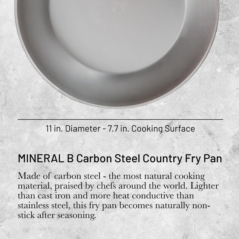 De Buyer MINERAL B Carbon Steel Country Fry Pan - 11â€ Diameter, 7.7â€ Cooking Surface - Ideal for Sauteing, Simmering, Deep Frying & Stir Frying - PFAS, PFOA & PFOS Free - Made in France - Image 2