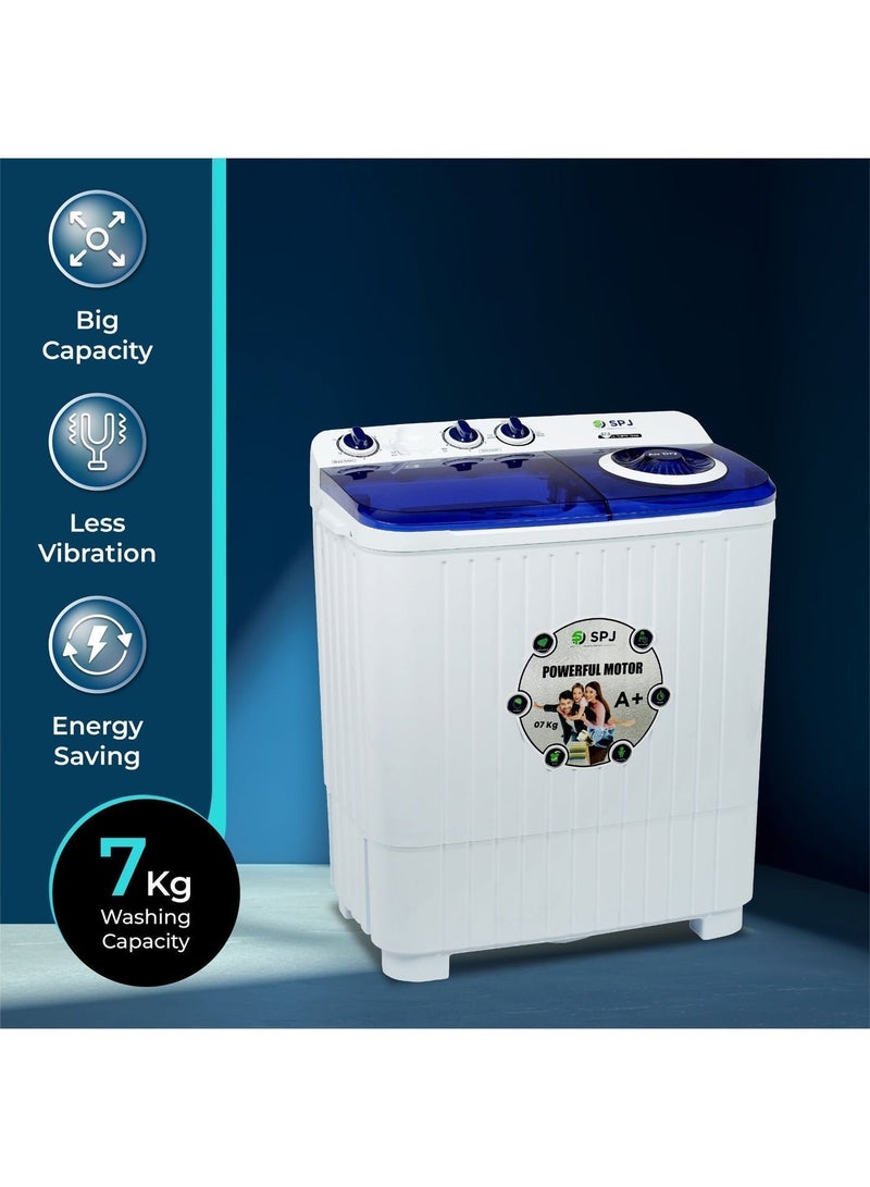 SPJ 7KG Semi Automatic Washing Machine, Less Noise, Air Jet Dry, Easy Control Top Load Semi Automatic Washing Machine, Washing Machine Automatic, Washer & Dryer and Tube Clean Function, Energy Saving  (WHITE) - Image 4