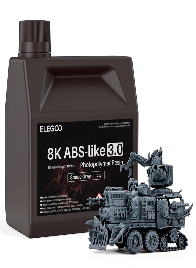 ELEGOO إيليغو 8K ريزن شبيه بـ ABS 3.0 لطابعة ثلاثية الأبعاد، 2000 جرام رمادي فضائي، ريزن فوتوبوليمر 405 نانومتر لطباعة ثلاثية الأبعاد بتقنية MSLA/DLP/LCD مع قوة ومتانة، دقة عالية، لزوجة منخفضة - Image 1