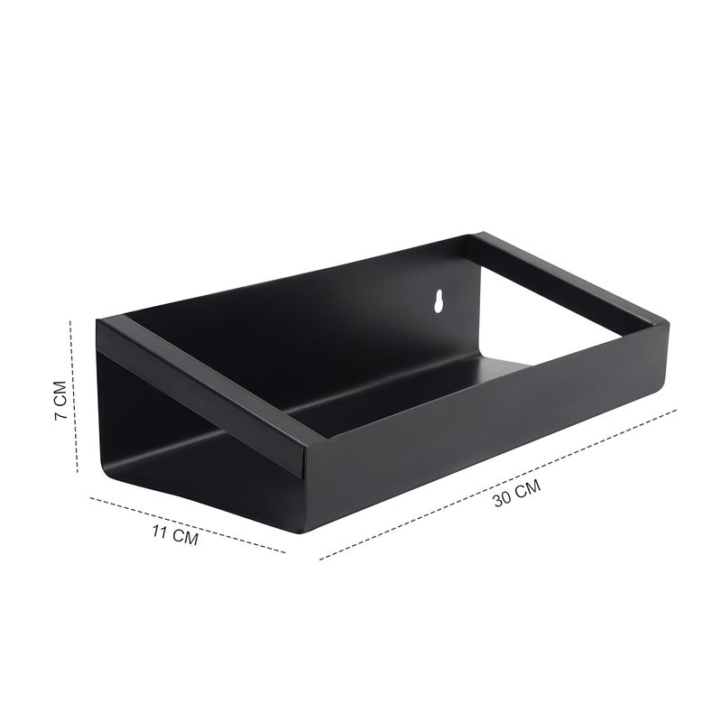 TechSrmaji Compact Wall Shelf Wall Mounted – Black Metal Floating Shelf for Small Spaces – Modern Minimalist Storage Rack for Bathroom, Kitchen, Bedroom & Living Room – Space Saving Organizer - Image 3