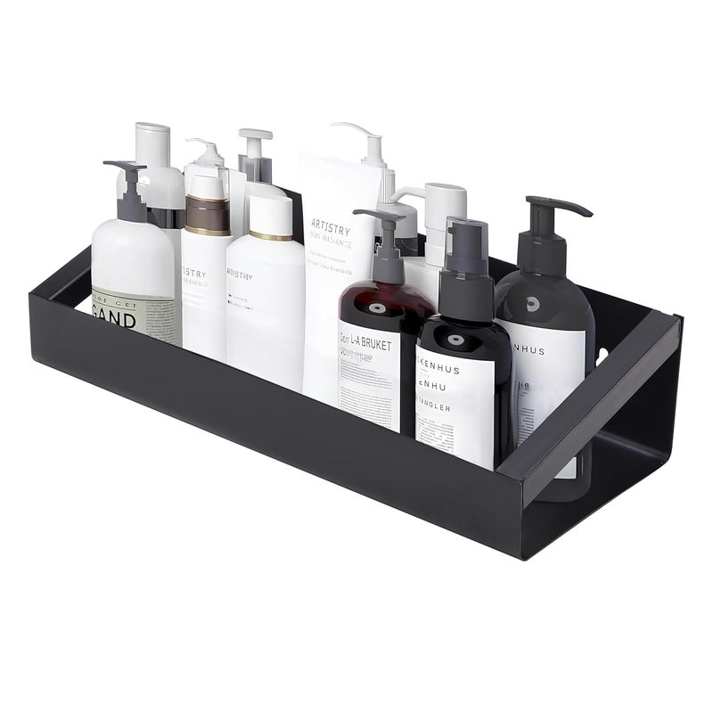 TechSrmaji Compact Wall Shelf Wall Mounted – Black Metal Floating Shelf for Small Spaces – Modern Minimalist Storage Rack for Bathroom, Kitchen, Bedroom & Living Room – Space Saving Organizer - Image 1