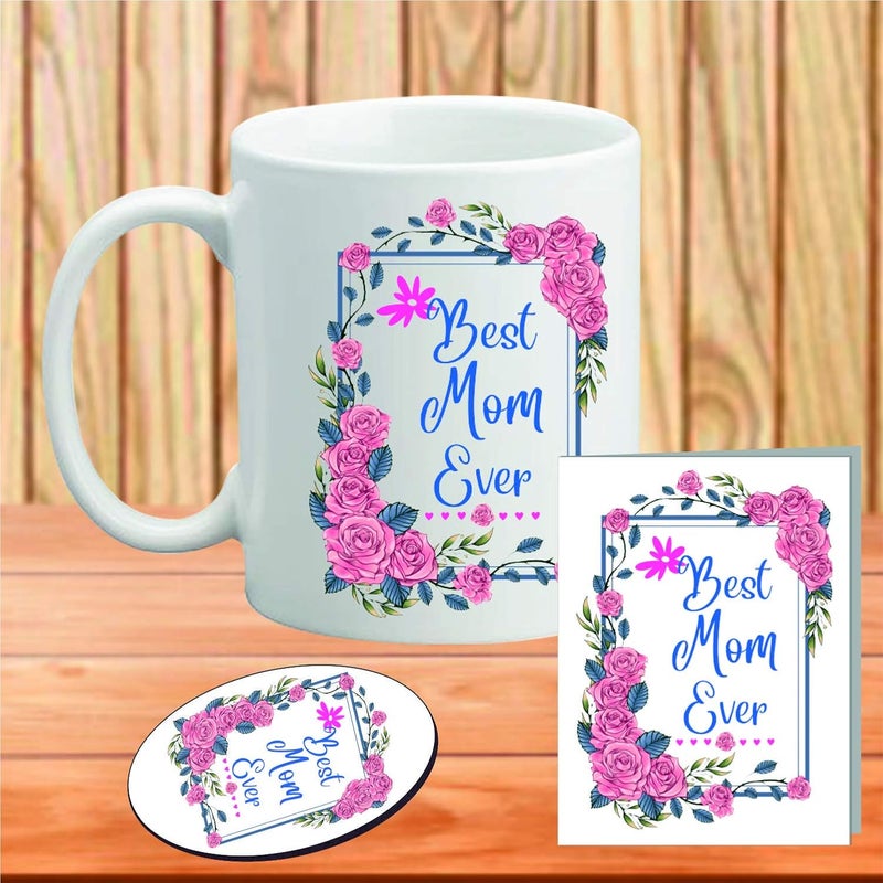 PICRAZEE PICRAZEE Gift for MOM Mummy Mother Birthday Gift Womens Day Combo 1 Printed Coffee Mug 1 Printed Fridge Magnet 1 Greeting CardMFG