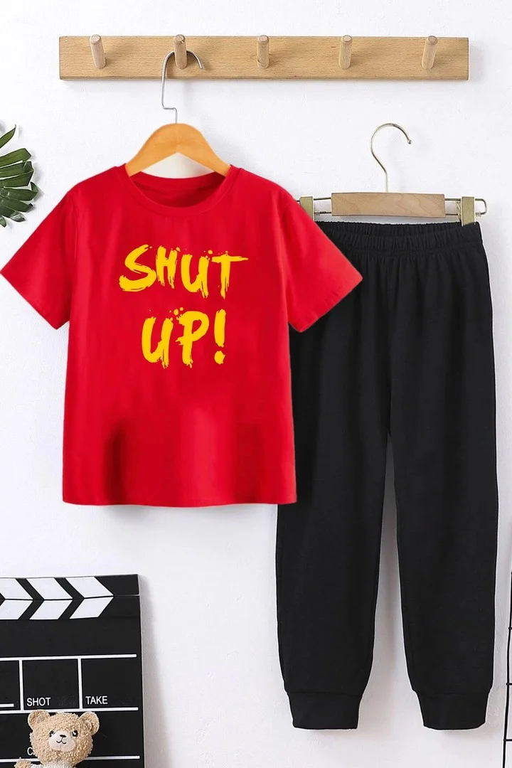 ONLYTRENDWEAR Kids Shut Up Bottom - Top Tracksuit Set 3-4 Years Old Red