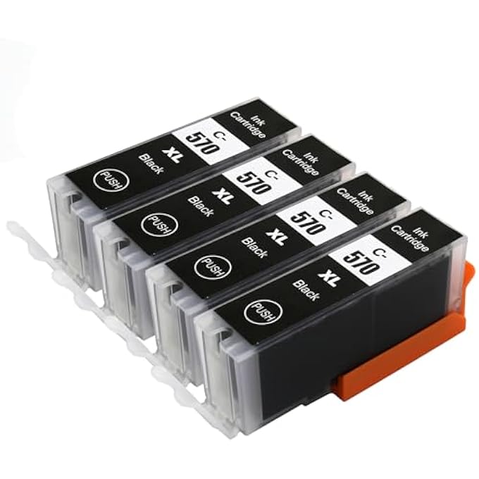 4 BLACK CARTRIDGES TO REPLACE CANON PGI-570BK COMPATIBLE/NON-OEM FOR PIXMA PRINTERS - Image 1