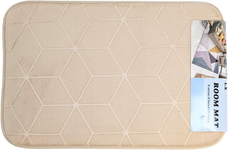 كويزين أرت سجادة حمام من Cuisine Art مصنوعة من رغوة الذاكرة (Memory Foam) فائقة الامتصاص – مقاس 40×60 سم – سجادة حمام بيج فائقة النعومة مع بطانة خلفية مانعة للانزلاق – نسيج مخملي بنقوش هندسية سريع الجفاف – سجادة أرضية ديكورية لحوض الاستحمام والدش - Image 5