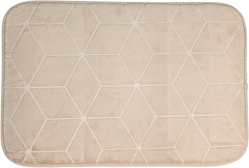 كويزين أرت سجادة حمام من Cuisine Art مصنوعة من رغوة الذاكرة (Memory Foam) فائقة الامتصاص – مقاس 40×60 سم – سجادة حمام بيج فائقة النعومة مع بطانة خلفية مانعة للانزلاق – نسيج مخملي بنقوش هندسية سريع الجفاف – سجادة أرضية ديكورية لحوض الاستحمام والدش - Image 1