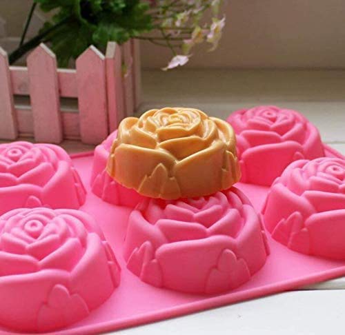 STONE STONE Silicone 6-Cavity Rose Flower Shape Half Circle Half Sphere Half Round Hemisphere Baking Mould Chocolate Desserts Ice Cream Bombs Soap (1 Pcs., Random Colour-As Per Available) - Image 4