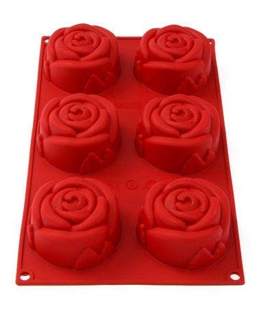 STONE STONE Silicone 6-Cavity Rose Flower Shape Half Circle Half Sphere Half Round Hemisphere Baking Mould Chocolate Desserts Ice Cream Bombs Soap (1 Pcs., Random Colour-As Per Available) - Image 1