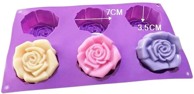 STONE STONE Silicone 6-Cavity Rose Flower Shape Half Circle Half Sphere Half Round Hemisphere Baking Mould Chocolate Desserts Ice Cream Bombs Soap (1 Pcs., Random Colour-As Per Available) - Image 2
