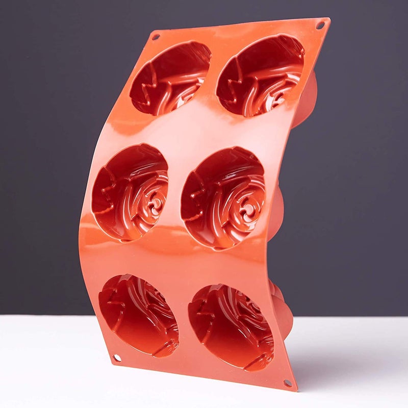 STONE STONE Silicone 6-Cavity Rose Flower Shape Half Circle Half Sphere Half Round Hemisphere Baking Mould Chocolate Desserts Ice Cream Bombs Soap (1 Pcs., Random Colour-As Per Available) - Image 3
