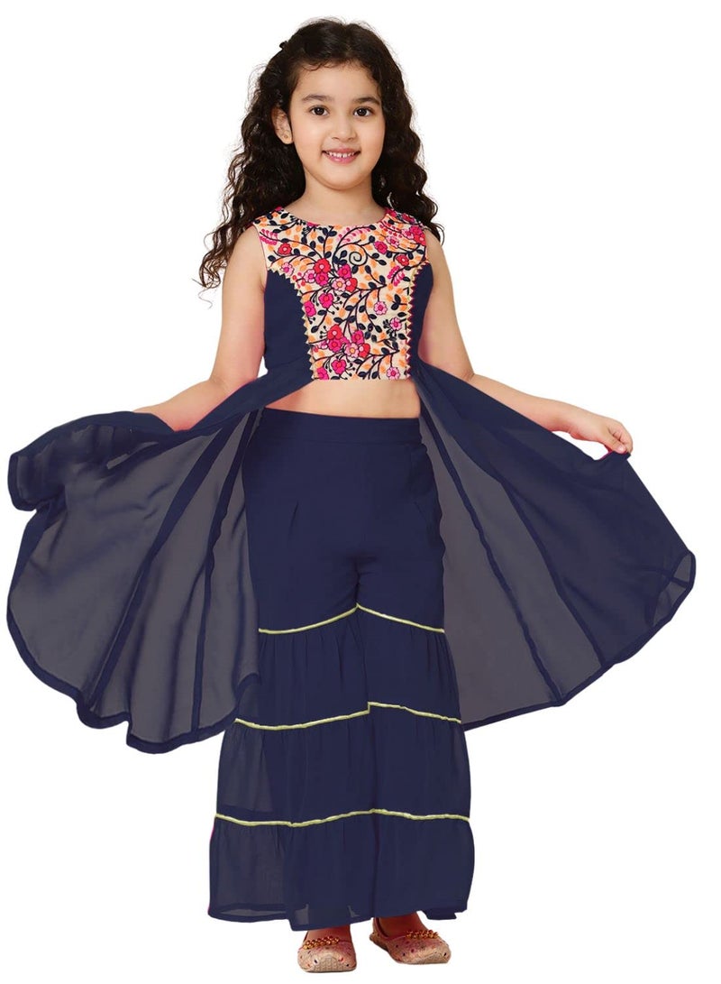 A.T.U.N. (ALL THINGS UBER NICE) Girls Ethnic Indo-Western Embroidered Sharara Set - Image 1