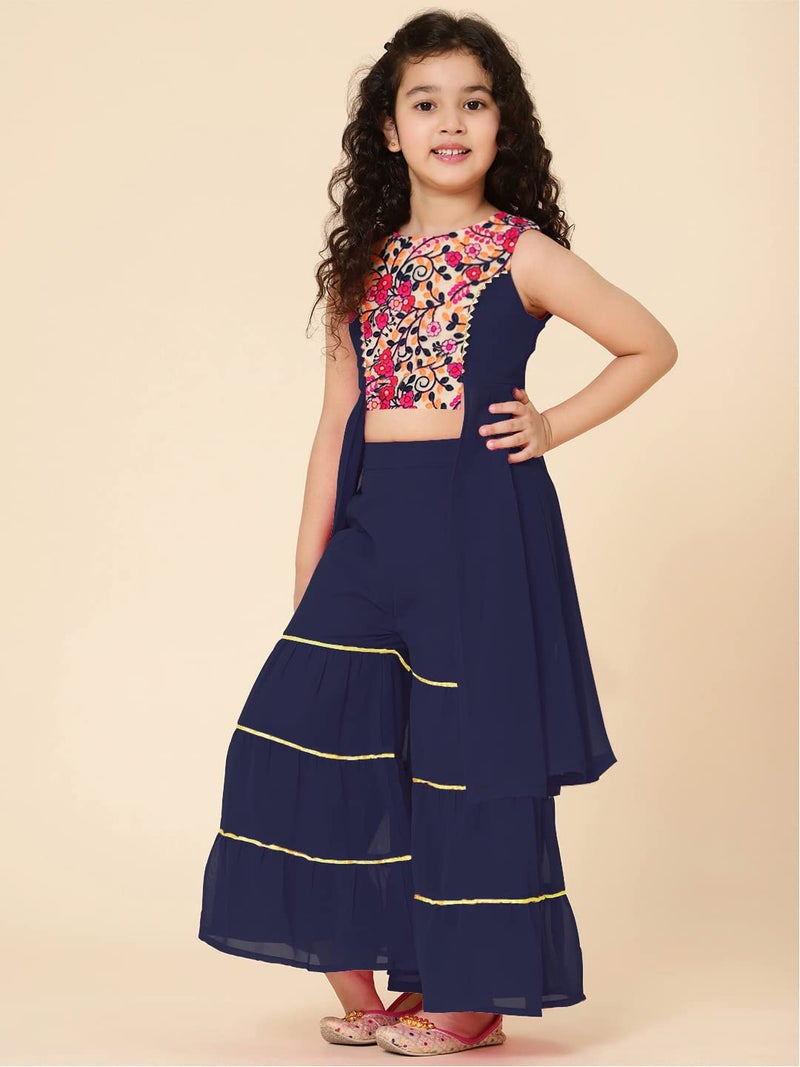 A.T.U.N. (ALL THINGS UBER NICE) Girls Ethnic Indo-Western Embroidered Sharara Set - Image 3