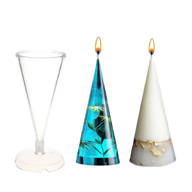 Shoppeecity Cone Shaped Candle Mold I 3D Conical Pillar Acrylic Candlestick Wax Mould I Modern Creative Shape Molds I for DIY Handmade Ornament Cake Dcor Aromatherapy Art Craft Making Plain - Image 1