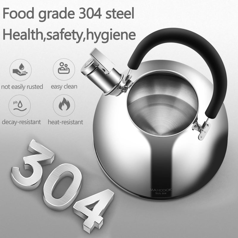 MAX COOK MAXCOOK 304 Stainless Steel Whistling Tea Kettle 3.17 Quart/3L Tea Pot, Suitable to Boiling Water & Tea on Induction Stove, Gas Stove Top - Image 2