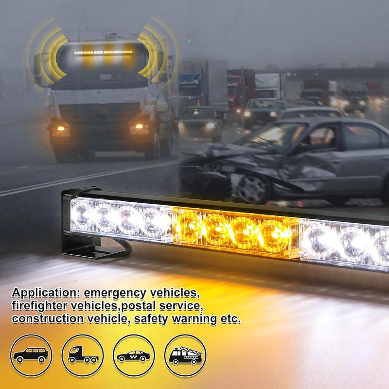 FEELOTAM TeddyTT Amber White Emergency Strobe Lights 27 Inch LED Traffic Advisor Light Bar - Image 4