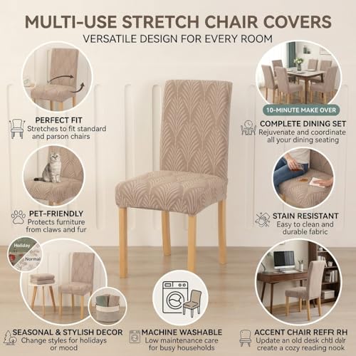 Styleys Stretch Jacquard Dining Chair Cover Removable Washable Dining Room Chair Cover Protector Seat Slipcover (Pack of 6, Taupe, JYMC3) - Image 3