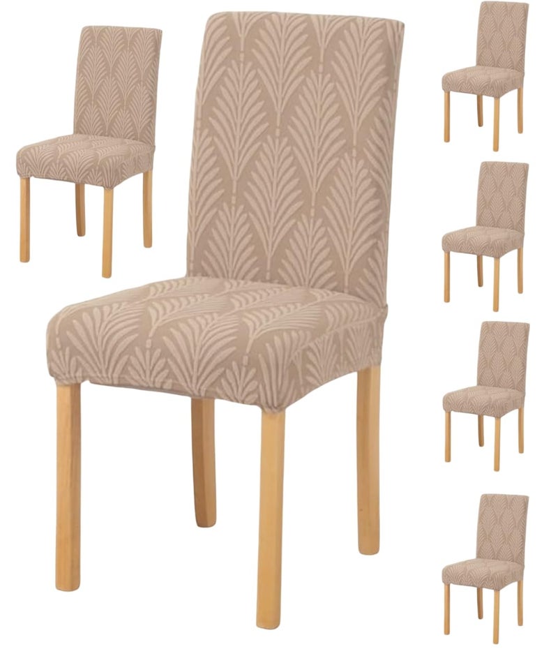 Styleys Stretch Jacquard Dining Chair Cover Removable Washable Dining Room Chair Cover Protector Seat Slipcover (Pack of 6, Taupe, JYMC3) - Image 1