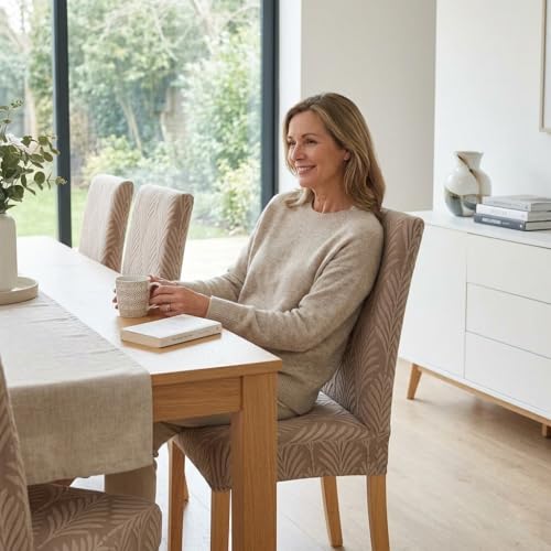 Styleys Stretch Jacquard Dining Chair Cover Removable Washable Dining Room Chair Cover Protector Seat Slipcover (Pack of 6, Taupe, JYMC3) - Image 2
