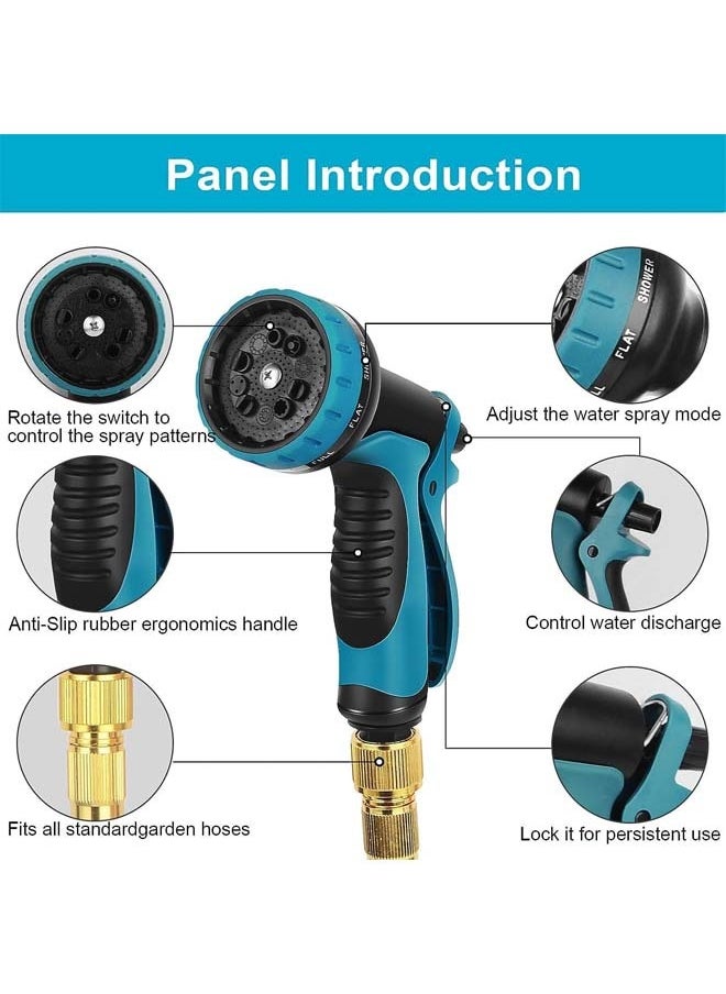 Flexible Garden Hose 100ft, Expandable Water Hose with 10 Shower Adapter, Brass Hanger, Irrigation, Gardening, Retractable, Heavy Duty Hose, 4-Layer Latex Core