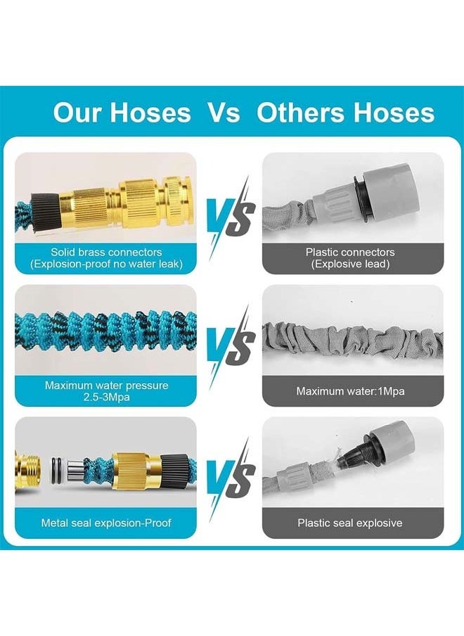 Flexible Garden Hose 100ft, Expandable Water Hose with 10 Shower Adapter, Brass Hanger, Irrigation, Gardening, Retractable, Heavy Duty Hose, 4-Layer Latex Core