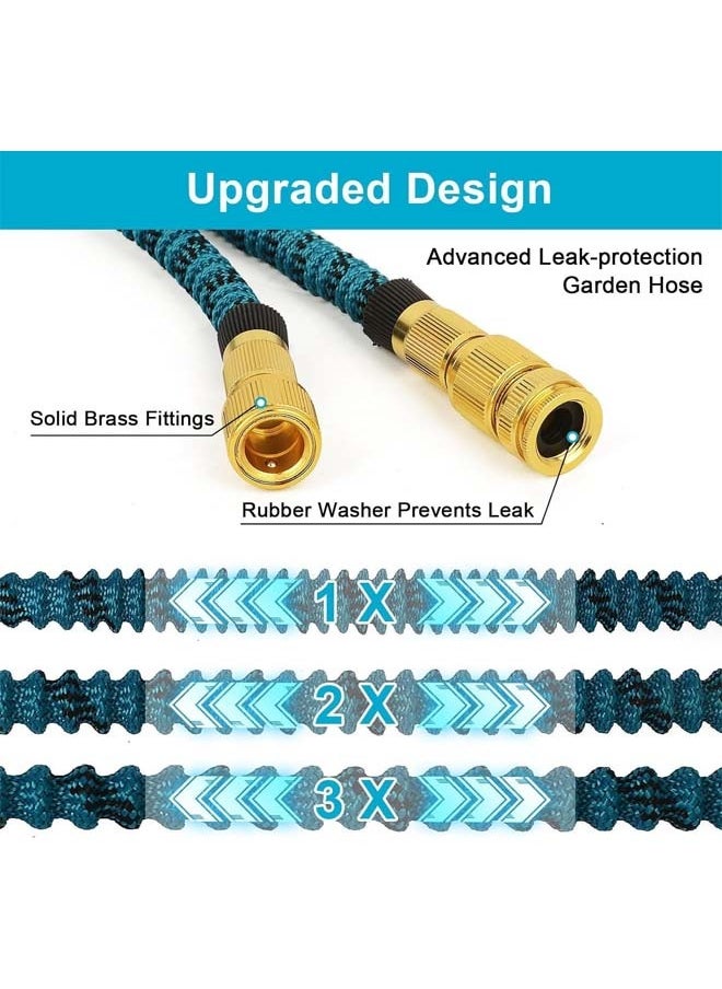 Flexible Garden Hose 100ft, Expandable Water Hose with 10 Shower Adapter, Brass Hanger, Irrigation, Gardening, Retractable, Heavy Duty Hose, 4-Layer Latex Core
