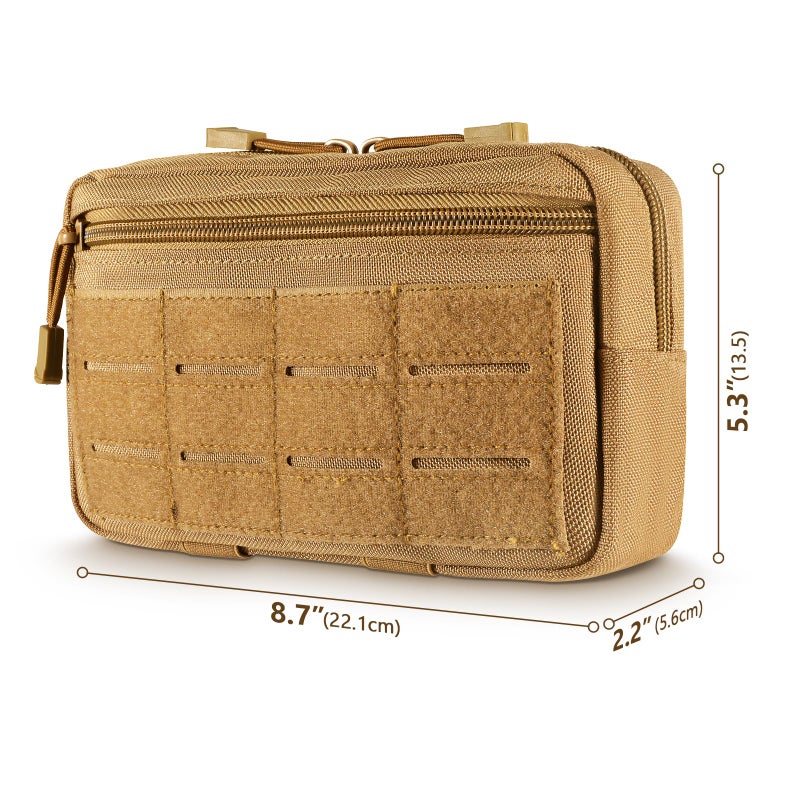 FRTKK Tactical Molle Admin Pouch Utility Laser Cut EDC Tool Pouch Bag Horizontal Modular Pouches Include US Flag Patch and Keychain (Tan) - Image 2