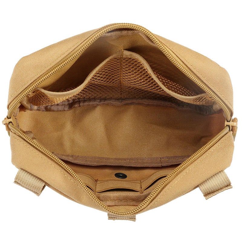 FRTKK Tactical Molle Admin Pouch Utility Laser Cut EDC Tool Pouch Bag Horizontal Modular Pouches Include US Flag Patch and Keychain (Tan) - Image 3