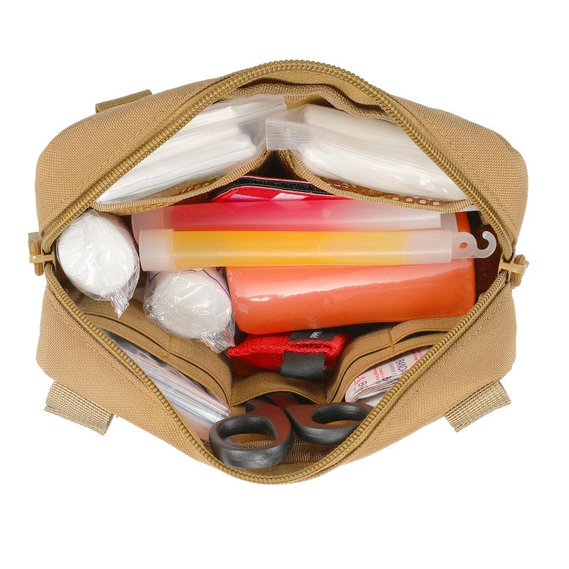 FRTKK Tactical Molle Admin Pouch Utility Laser Cut EDC Tool Pouch Bag Horizontal Modular Pouches Include US Flag Patch and Keychain (Tan) - Image 4