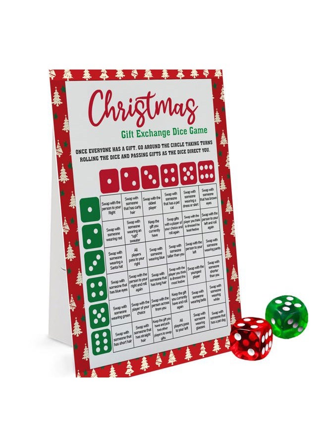 Xenseou Exchange Dice Game, One Instruction Standing Sign with 2 Dice, Christmas Group Party Game, Xmas Gift Swap Game-SDGE02 - Image 1