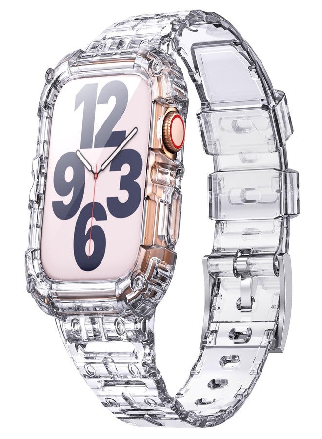 ANCOOL Compatible with Apple Watch Clear Band 41mm 40mm 38mm for Women Men, Crystal Bands with Bumper Case for iWatch Series 9 8 7 SE 6 5 4 3 2 1, Clear - Image 1