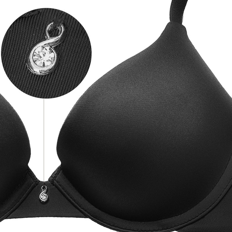 Wingslove Women's Push Up Bra T-Shirt Lightly Padded Underwire Bra Basic Comfort Everyday Plunge Bra (Black, 38B) - Image 5